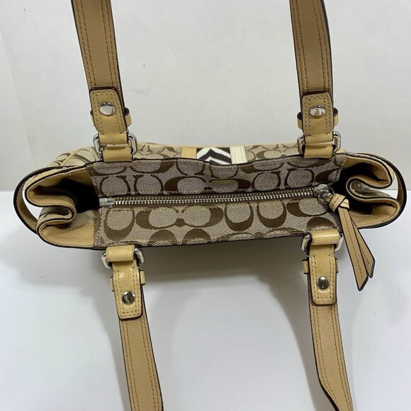 COACH Beige / Zebra Signature Stripe Jacquard Leather Satchel F13993 Hangtag - Picture 7 of 16